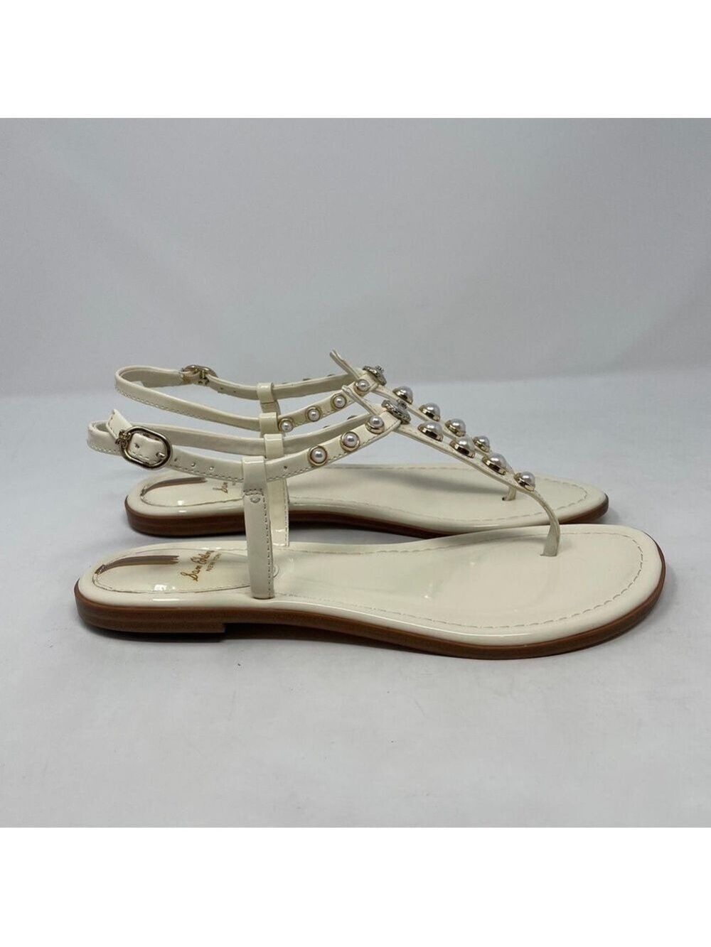 Sam Edelman Gigi Patent Pearl Embellished Thong T- Strap Sandals - NWT - Picture 5 of 11
